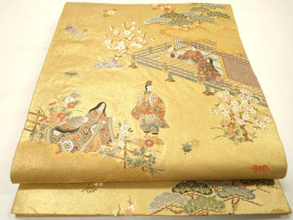 平和屋本店●六通柄袋帯　唐織　伊勢物語絵巻　本金箔　金泥箔　正絹　逸品　DABG5068fe