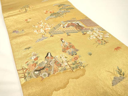 平和屋本店●六通柄袋帯　唐織　伊勢物語絵巻　本金箔　金泥箔　正絹　逸品　DABG5068fe