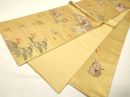 平和屋本店●六通柄袋帯　唐織　伊勢物語絵巻　本金箔　金泥箔　正絹　逸品　DABG5068fe