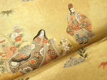平和屋本店●六通柄袋帯　唐織　伊勢物語絵巻　本金箔　金泥箔　正絹　逸品　DABG5068fe