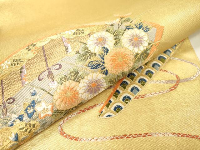 平和屋本店●太鼓柄袋帯　唐織　名品シリーズ　扇彩万葉絵文　本金箔　金泥箔　正絹　逸品　DABG5069fe