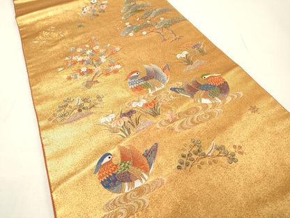平和屋本店●太鼓柄袋帯　唐織　鴛鴦秋草絵巻　本金箔　金泥箔　正絹　逸品　DABG5070fe