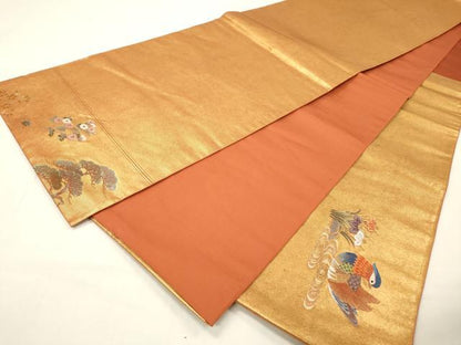 平和屋本店●太鼓柄袋帯　唐織　鴛鴦秋草絵巻　本金箔　金泥箔　正絹　逸品　DABG5070fe