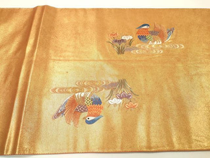 平和屋本店●太鼓柄袋帯　唐織　鴛鴦秋草絵巻　本金箔　金泥箔　正絹　逸品　DABG5070fe