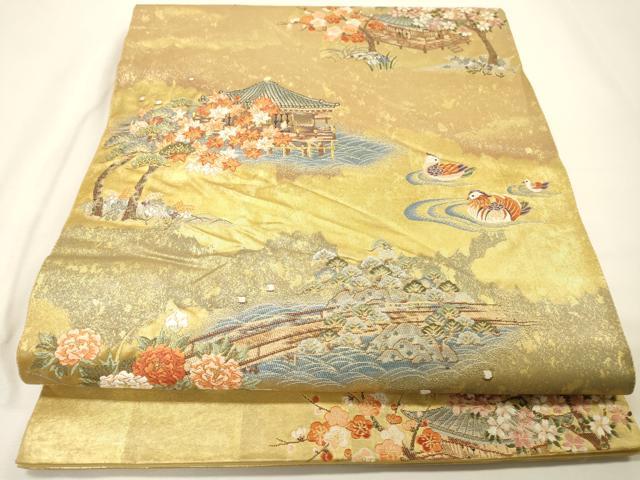 平和屋本店●太鼓柄袋帯　唐織　日本名勝絵文　桃山　障碧箔　本金箔　金泥箔　正絹　逸品　DABG5074fe