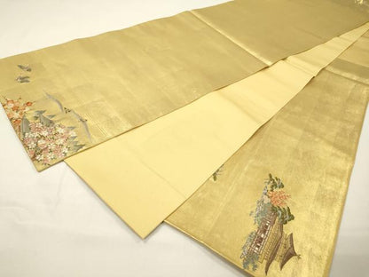 平和屋本店●太鼓柄袋帯　唐織　日本名勝絵文　桃山　障碧箔　本金箔　金泥箔　正絹　逸品　DABG5074fe