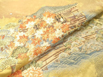 平和屋本店●太鼓柄袋帯　唐織　日本名勝絵文　桃山　障碧箔　本金箔　金泥箔　正絹　逸品　DABG5074fe