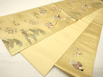 平和屋本店●六通柄袋帯　唐織　京童絵文　本金箔　金泥箔　正絹　逸品　DABG5076fe