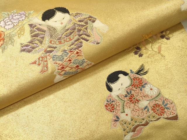 平和屋本店○六通柄袋帯 唐織 京童絵文 本金箔 金泥箔 正絹