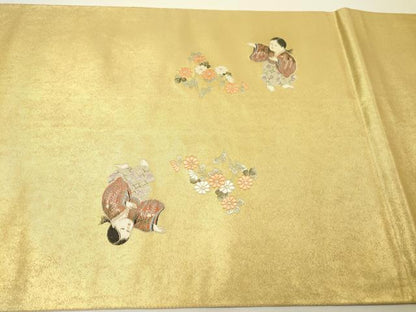 平和屋本店●六通柄袋帯　唐織　京童絵文　本金箔　金泥箔　正絹　逸品　DABG5076fe