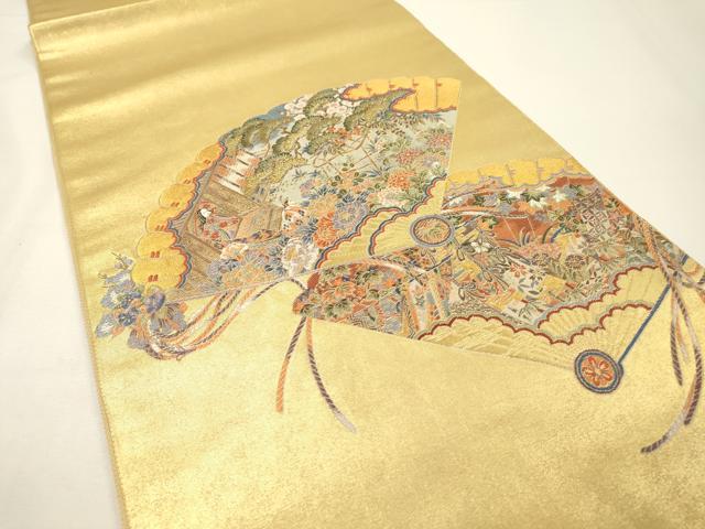平和屋本店●太鼓柄袋帯　源氏物語シリーズ　檜扇王朝文　本金箔　金泥箔　正絹　逸品　DABG5081fe