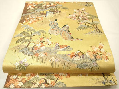 平和屋本店●六通柄袋帯　唐織　春日の里絵文　本金箔　金泥箔　正絹　逸品　DABG5082fe