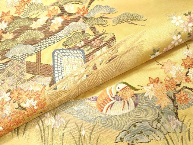 平和屋本店○六通柄袋帯 唐織 春日の里絵文 本金箔 金泥