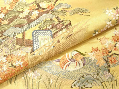 平和屋本店●六通柄袋帯　唐織　春日の里絵文　本金箔　金泥箔　正絹　逸品　DABG5082fe