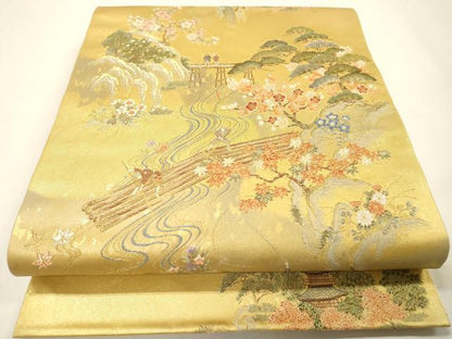 平和屋本店●太鼓柄袋帯　唐織　保津峡絵文　本金箔　金泥箔　正絹　逸品　未使用　DABG5084fe