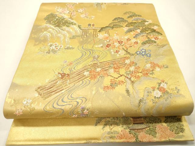 平和屋本店●太鼓柄袋帯　唐織　保津峡絵文　本金箔　金泥箔　正絹　逸品　未使用　DABG5084fe
