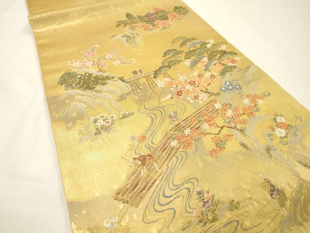 平和屋本店●太鼓柄袋帯　唐織　保津峡絵文　本金箔　金泥箔　正絹　逸品　未使用　DABG5084fe