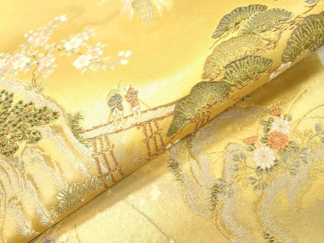 平和屋本店●太鼓柄袋帯　唐織　保津峡絵文　本金箔　金泥箔　正絹　逸品　未使用　DABG5084fe