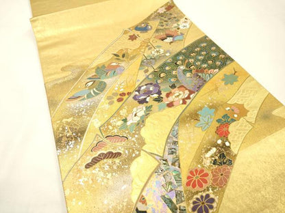 平和屋本店●工芸作家集団　葛実　袋帯　螺鈿　鴛鴦孔雀花文　本金箔　金泥箔　正絹　逸品　DABG5146fe