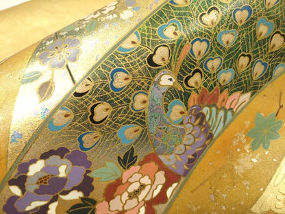 平和屋本店●工芸作家集団　葛実　袋帯　螺鈿　鴛鴦孔雀花文　本金箔　金泥箔　正絹　逸品　DABG5146fe