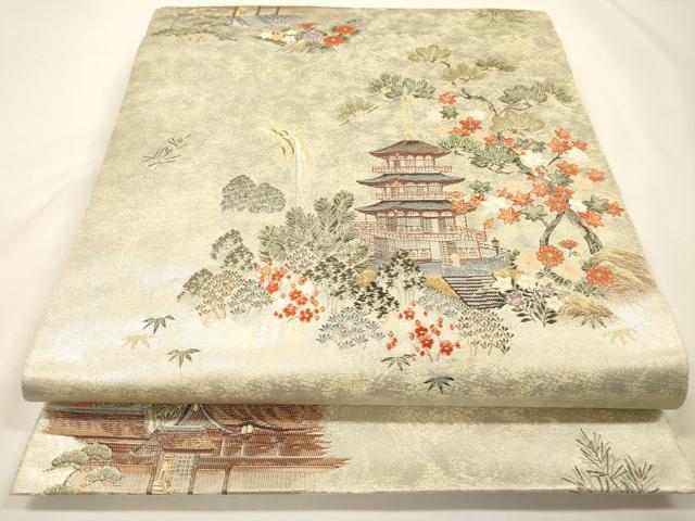 平和屋本店●太鼓柄袋帯　唐織　東照宮絵文　本金箔　白金泥箔　正絹　逸品　DABG5194fe