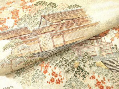 平和屋本店●太鼓柄袋帯　唐織　東照宮絵文　本金箔　白金泥箔　正絹　逸品　DABG5194fe