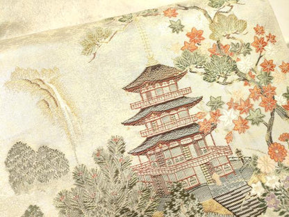 平和屋本店●太鼓柄袋帯　唐織　東照宮絵文　本金箔　白金泥箔　正絹　逸品　DABG5194fe