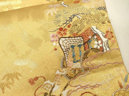平和屋本店●西陣　長嶋成織物　ながしま帯　六通柄袋帯　唐織　献上能衣　本金箔　瀞金錦　正絹　逸品　DABG5195fe