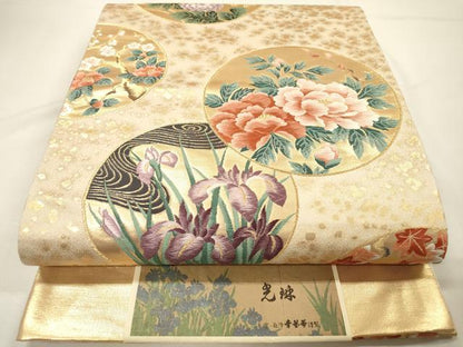 平和屋着物▼西陣　六通柄袋帯　唐織　華宴丸文　光琳　金糸　証紙付き　正絹　逸品　未使用　DABG5236fe