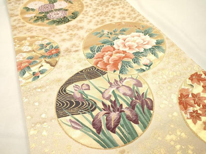 平和屋着物▼西陣　六通柄袋帯　唐織　華宴丸文　光琳　金糸　証紙付き　正絹　逸品　未使用　DABG5236fe