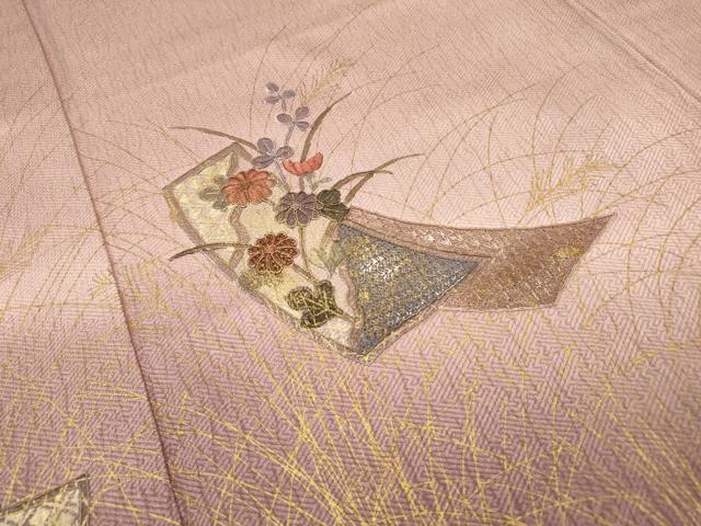 平和屋着物▼中国三大刺繍　スワトウ刺繍　汕頭刺繍　総刺繍　訪問着　短冊花文　暈し染　金彩　正絹　逸品　DABG5317fe