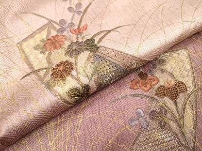平和屋着物▼中国三大刺繍　スワトウ刺繍　汕頭刺繍　総刺繍　訪問着　短冊花文　暈し染　金彩　正絹　逸品　DABG5317fe