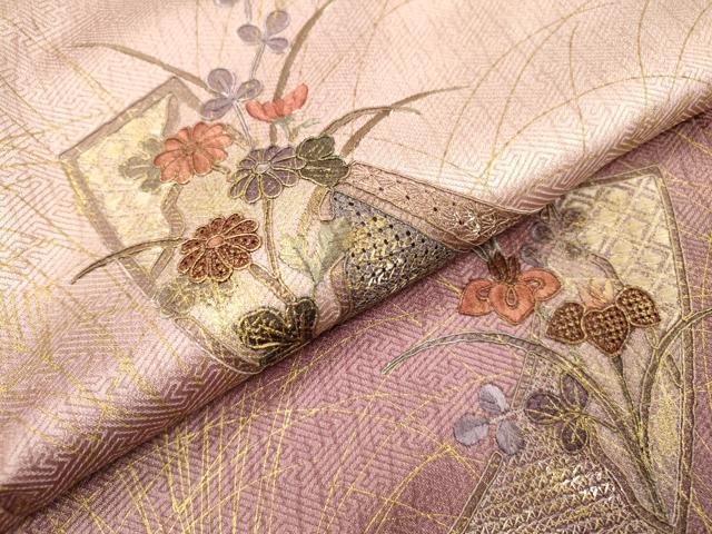 平和屋着物▼中国三大刺繍　スワトウ刺繍　汕頭刺繍　総刺繍　訪問着　短冊花文　暈し染　金彩　正絹　逸品　DABG5317fe