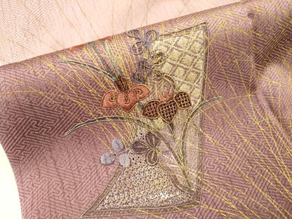 平和屋着物▼中国三大刺繍　スワトウ刺繍　汕頭刺繍　総刺繍　訪問着　短冊花文　暈し染　金彩　正絹　逸品　DABG5317fe