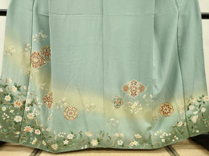 平和屋着物▼訪問着　刺繍　正倉院更紗花唐草文　暈し染　金糸　正絹　逸品　DABG5321fe