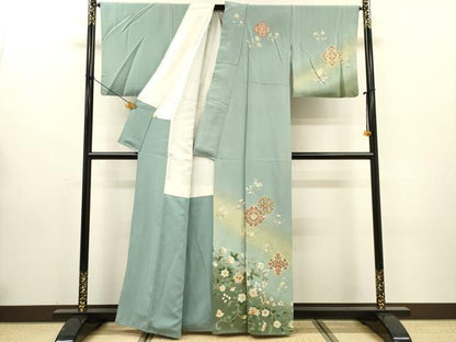 平和屋着物▼訪問着　刺繍　正倉院更紗花唐草文　暈し染　金糸　正絹　逸品　DABG5321fe