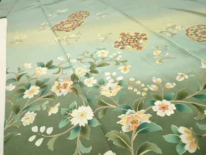 平和屋着物▼訪問着　刺繍　正倉院更紗花唐草文　暈し染　金糸　正絹　逸品　DABG5321fe