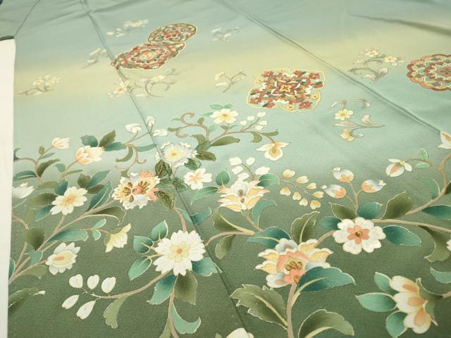 平和屋着物▼訪問着　刺繍　正倉院更紗花唐草文　暈し染　金糸　正絹　逸品　DABG5321fe