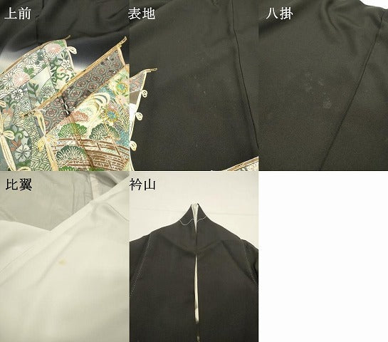平和屋着物▼豪華黒留袖　螺鈿　誰が袖花文　暈し染　金銀彩　正絹　逸品　DABG5323fe