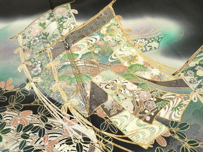 平和屋着物▼豪華黒留袖　螺鈿　誰が袖花文　暈し染　金銀彩　正絹　逸品　DABG5323fe