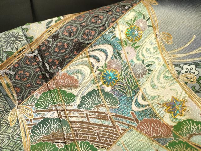 平和屋着物▼豪華黒留袖　螺鈿　誰が袖花文　暈し染　金銀彩　正絹　逸品　DABG5323fe