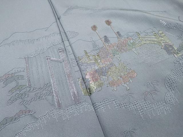 平和屋着物▼中国三大刺繍　スワトウ刺繍　汕頭刺繍　総刺繍　訪問着　人物風景　正絹　逸品　未使用　DABG5325fe