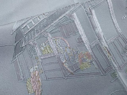 平和屋着物▼中国三大刺繍　スワトウ刺繍　汕頭刺繍　総刺繍　訪問着　人物風景　正絹　逸品　未使用　DABG5325fe