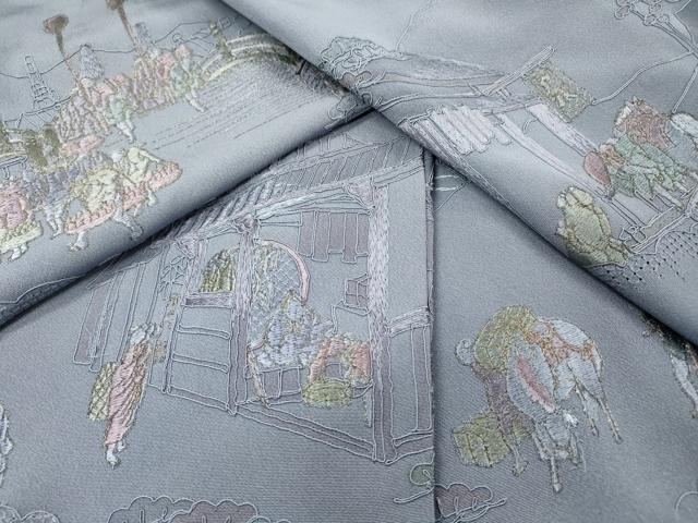 平和屋着物▼中国三大刺繍　スワトウ刺繍　汕頭刺繍　総刺繍　訪問着　人物風景　正絹　逸品　未使用　DABG5325fe