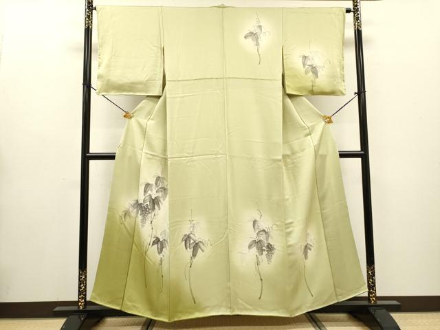 平和屋着物▼訪問着　手描き　葡萄蔦の葉文　暈し染　正絹　逸品　未使用　DABG5326fe