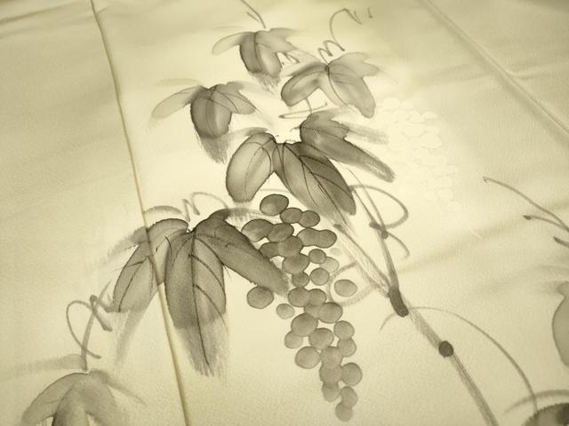 平和屋着物▼訪問着　手描き　葡萄蔦の葉文　暈し染　正絹　逸品　未使用　DABG5326fe