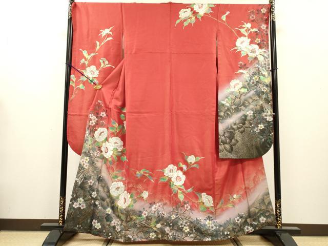 平和屋着物▼豪華振袖　花鳥文　暈し染　金銀彩　金通し地　正絹　逸品　DABG5327fe