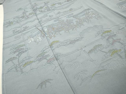 平和屋着物▼中国三大刺繍　スワトウ刺繍　汕頭刺繍　総刺繍　訪問着　人物風景　金糸　正絹　逸品　未使用　DABG5335fe