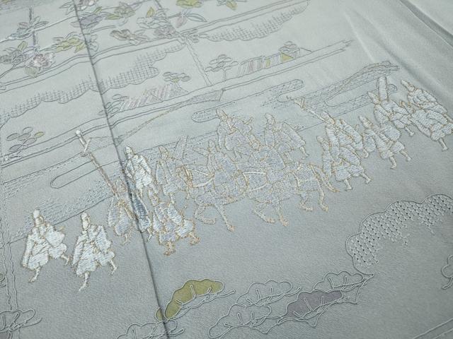 平和屋着物▼中国三大刺繍　スワトウ刺繍　汕頭刺繍　総刺繍　訪問着　人物風景　金糸　正絹　逸品　未使用　DABG5335fe