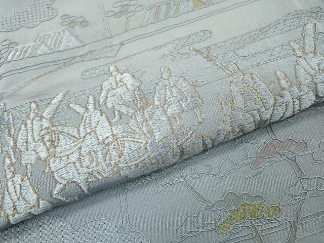 平和屋着物▼中国三大刺繍　スワトウ刺繍　汕頭刺繍　総刺繍　訪問着　人物風景　金糸　正絹　逸品　未使用　DABG5335fe
